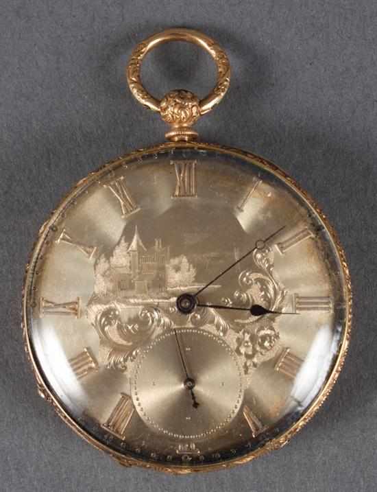 Appraisal: K gold open-face pocket watch Swiss made gold plated movement