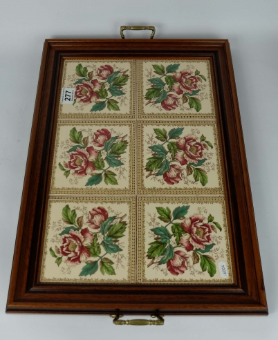 Appraisal: Large quality Tiled serving tray floral tiles with wood surround