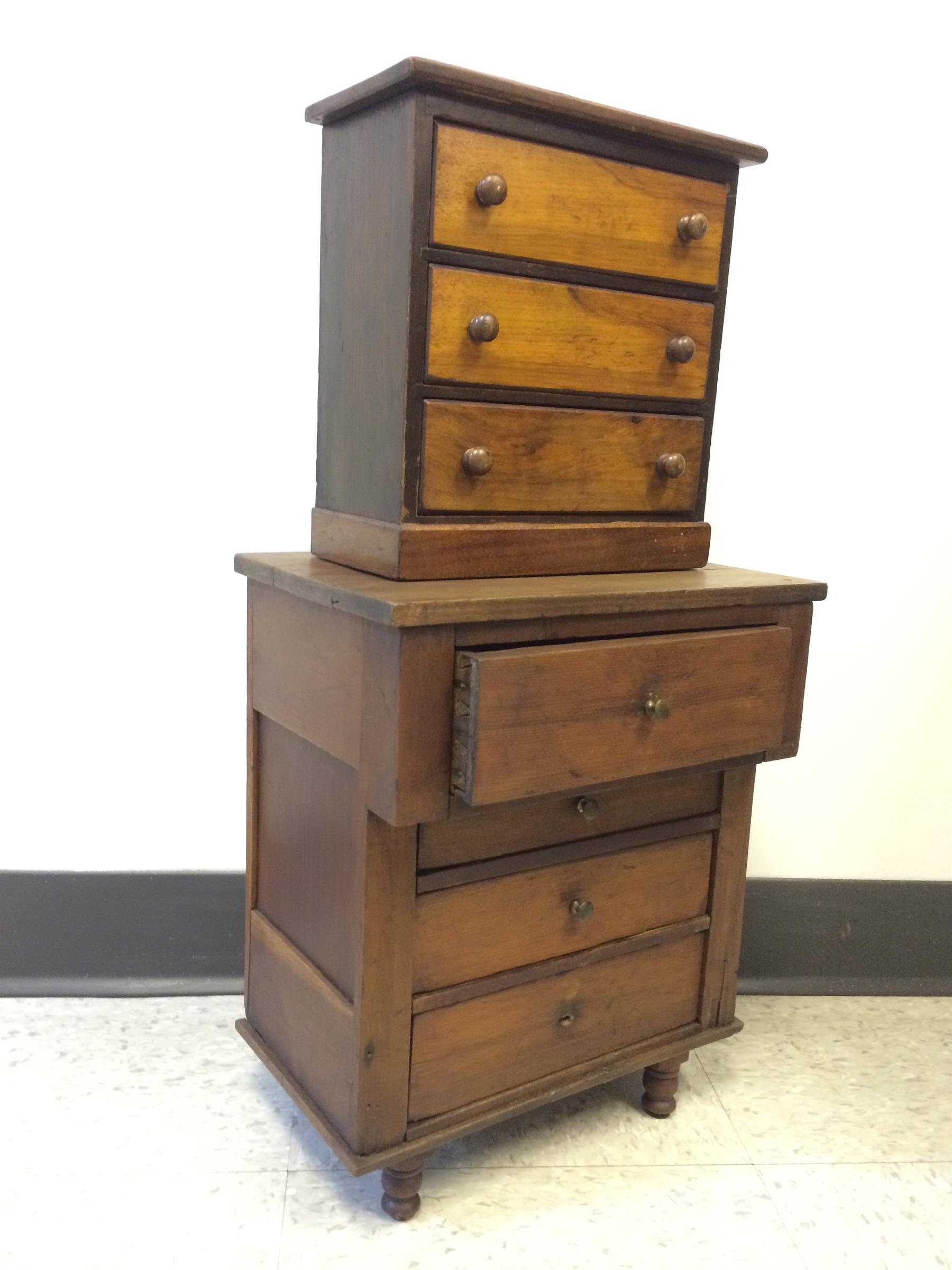 Appraisal: TWO MINIATURE CHESTS American nd half- th century Walnut and