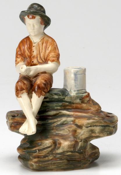 Appraisal: WELLER Muskota fishing boy flower frog Unmarked