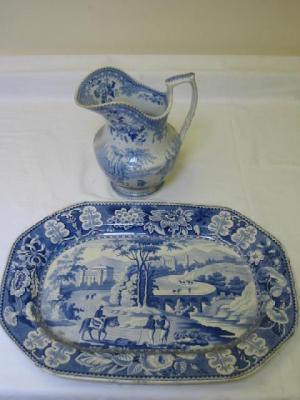 Appraisal: AN ENGLISH POTTERY MEAT PLATE of canted oblong form blue