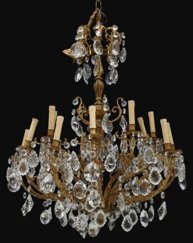 Appraisal: Italian gilt metal and crystal fifteen-light chandelier th c foliated