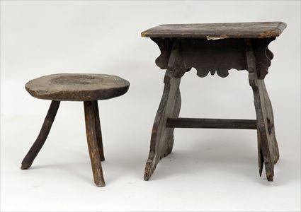 Appraisal: Italian Renaissance Walnut Stool Together with a rustic-style stool x