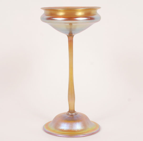 Appraisal: L C Tiffany gold Favrile art glass tazza engraved signature