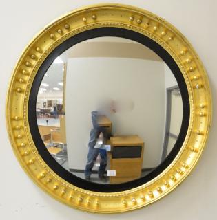 Appraisal: Federal circular convex mirror having deep gilt frame with black