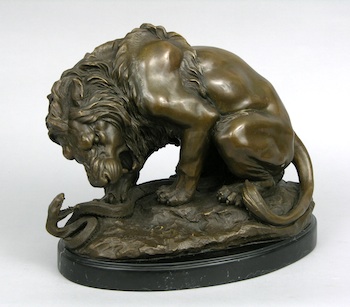 Appraisal: After Antoine-Louis Barye French - Lion crushing a serpent cast