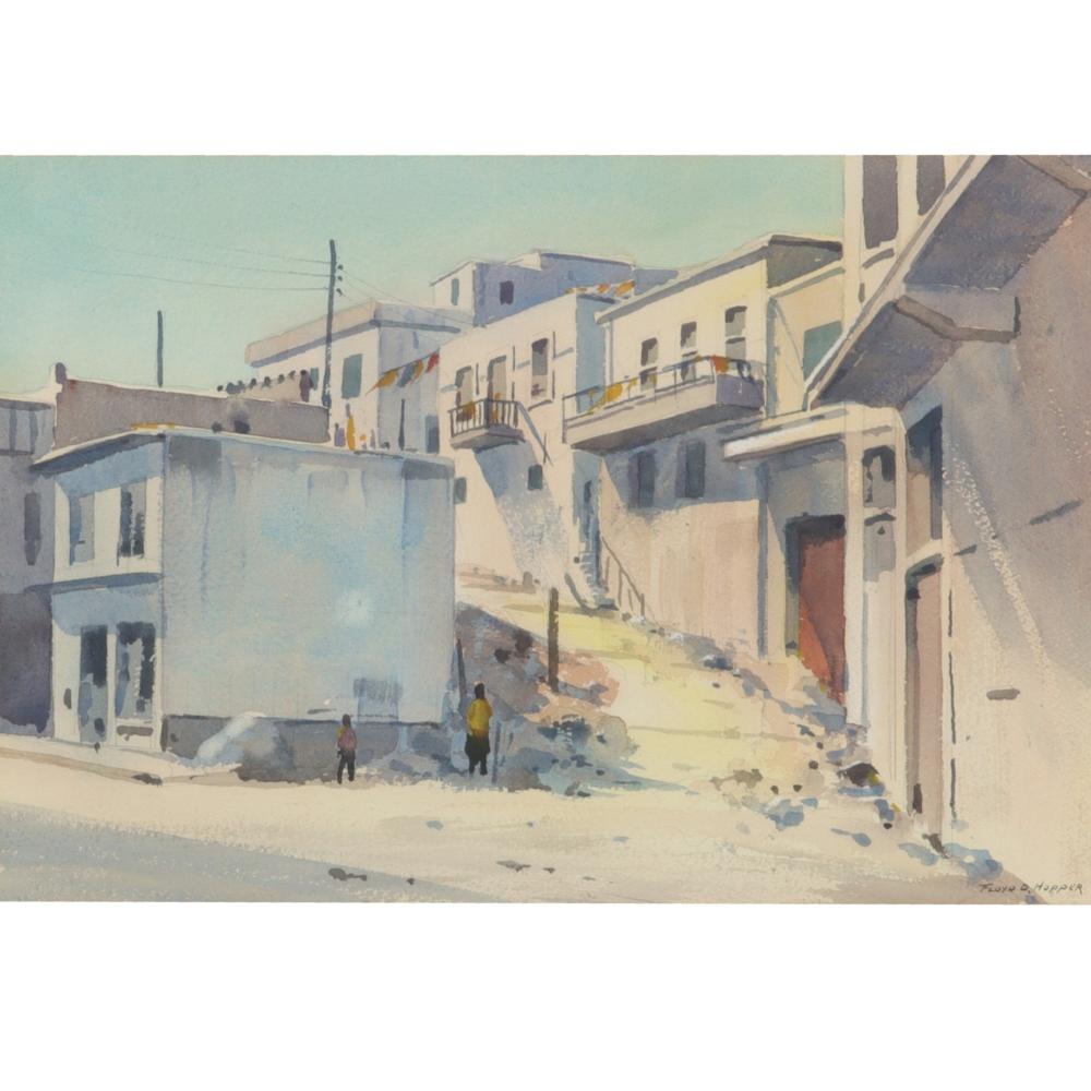 Appraisal: FLOYD HOPPER INDIANA - UNTITLED SOUTHWEST ADOBE VILLAGE WATERCOLOR ON