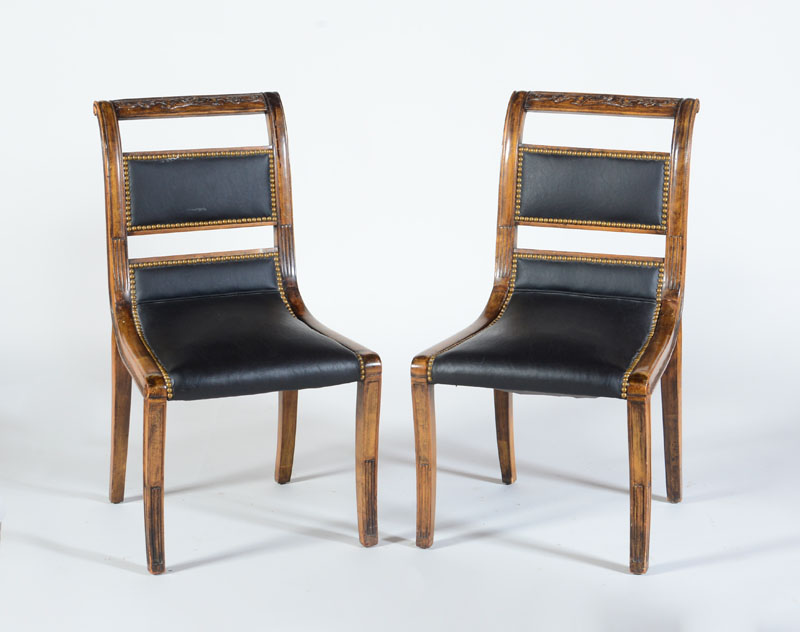 Appraisal: PAIR OF ITALIAN NEOCLASSICAL STYLE MAHOGANY SIDE CHAIRS Upholstered in