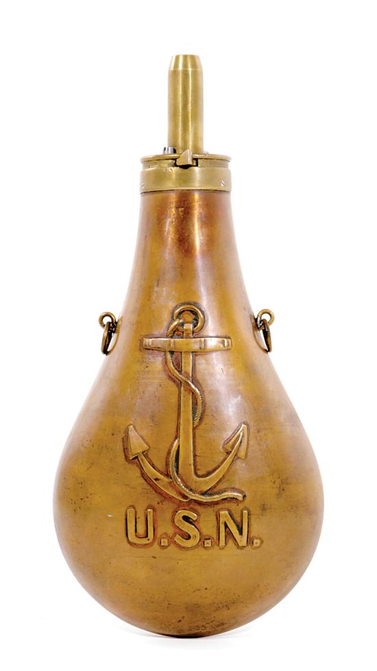 Appraisal: U S brass powder flask marked with anchor over U