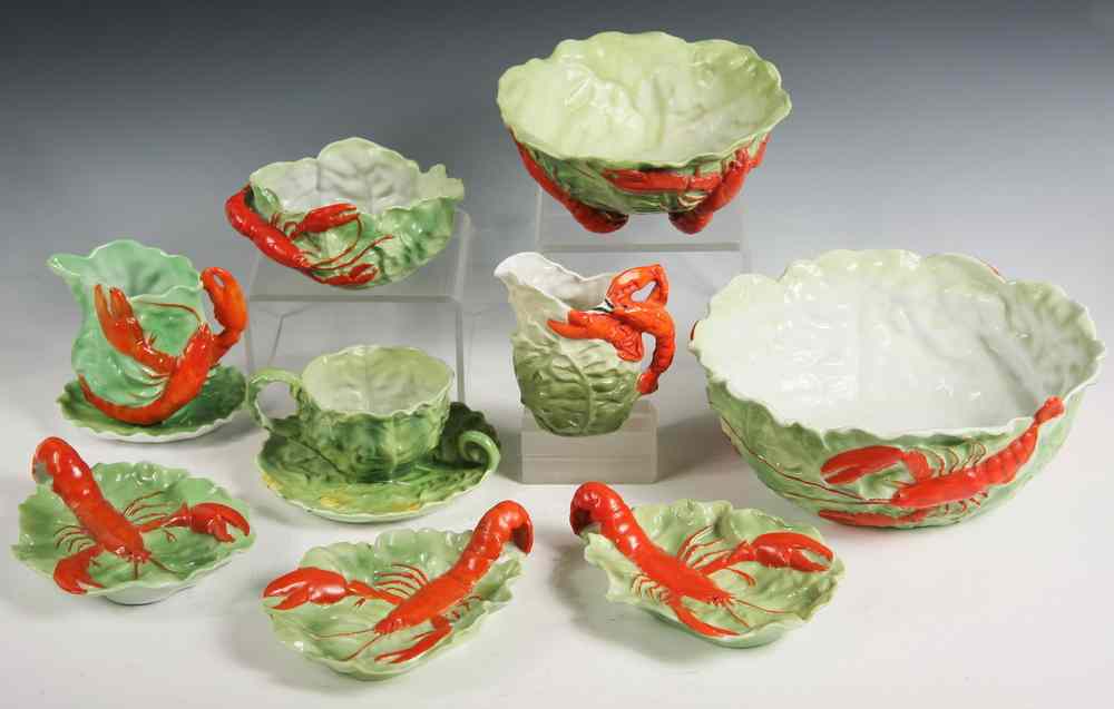 Appraisal: ROYAL BAYREUTH LOBSTER CABBAGE SERVING PIECES - Eleven Enameled Porcelain