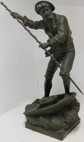 Appraisal: CAST METAL SCULPTURE DEPICTING A WHALER WITHHARPOON SIGNED ROUSSEAU HIGH