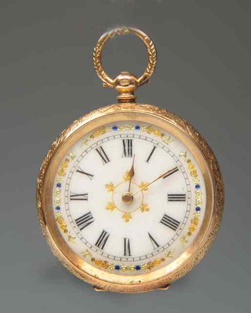 Appraisal: A CONTINENTAL LADIES CT GOLD FOB WATCH with engraved case