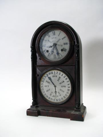 Appraisal: Double Dial Day Date Antique Shelf Clock walnut veneer case