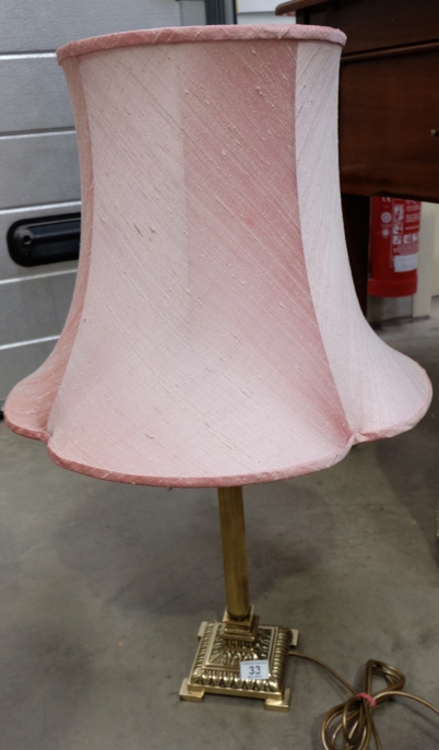 Appraisal: Brass column lamp base with shade height cm