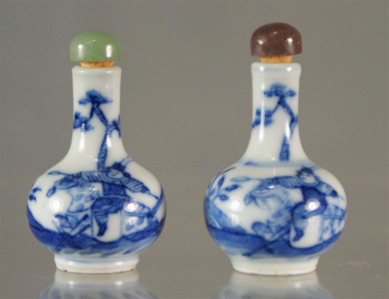 Appraisal: porcelain snuff bottles each with blue underglaze decoration figures in