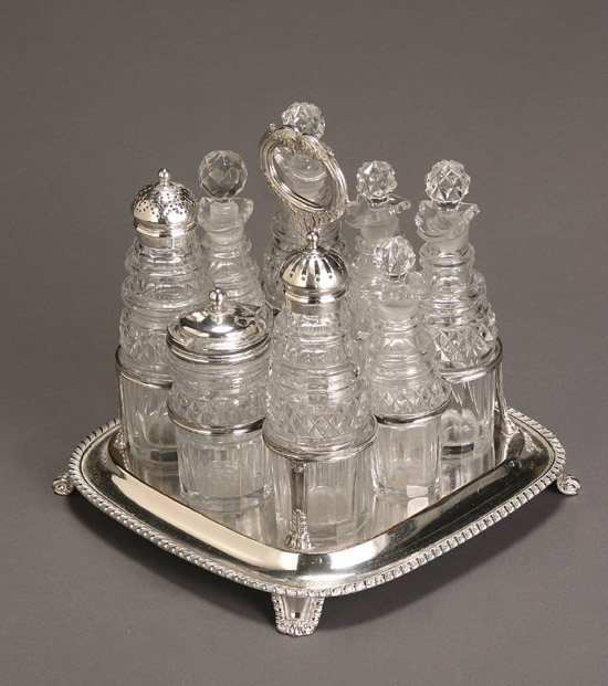 Appraisal: Sheffield Plate Cruet Stand Second Quarter th Century The square