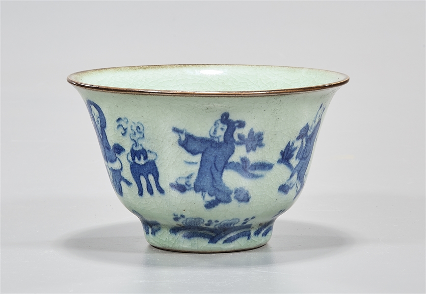 Appraisal: Chinese blue and green porcelain bowl figural motifs x approx