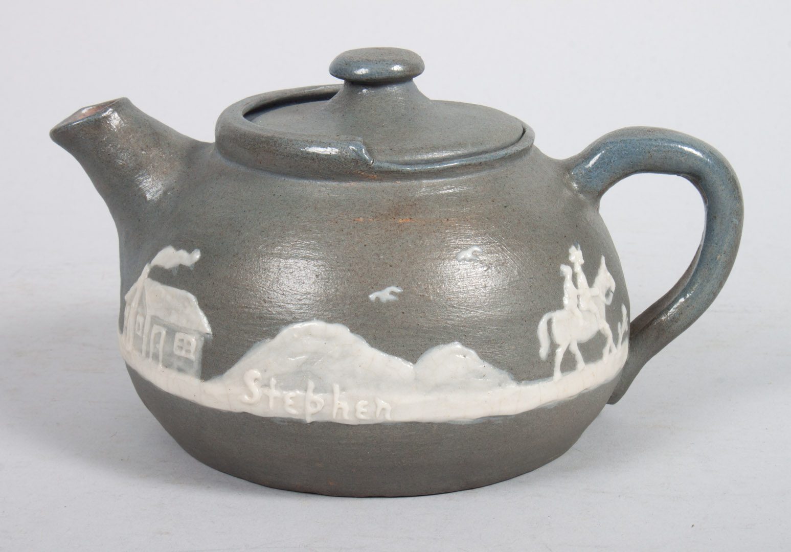 Appraisal: Longpine salt glazed pottery teapot dated Walter Stephen Longpine North