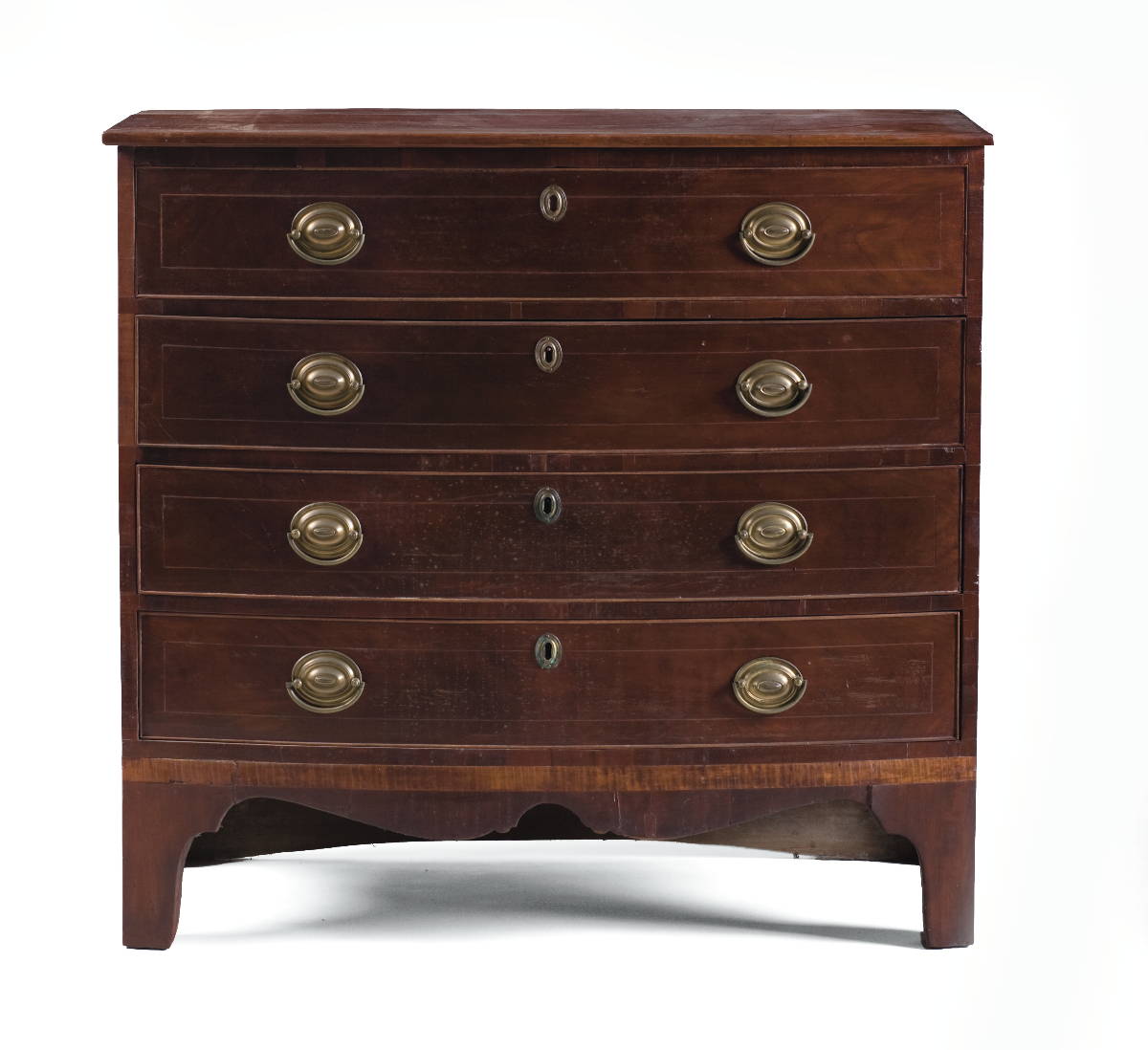 Appraisal: NEW ENGLAND HEPPLEWHITE INLAID-MAPLE BOWFRONT CHEST OF DRAWERS IN DARK