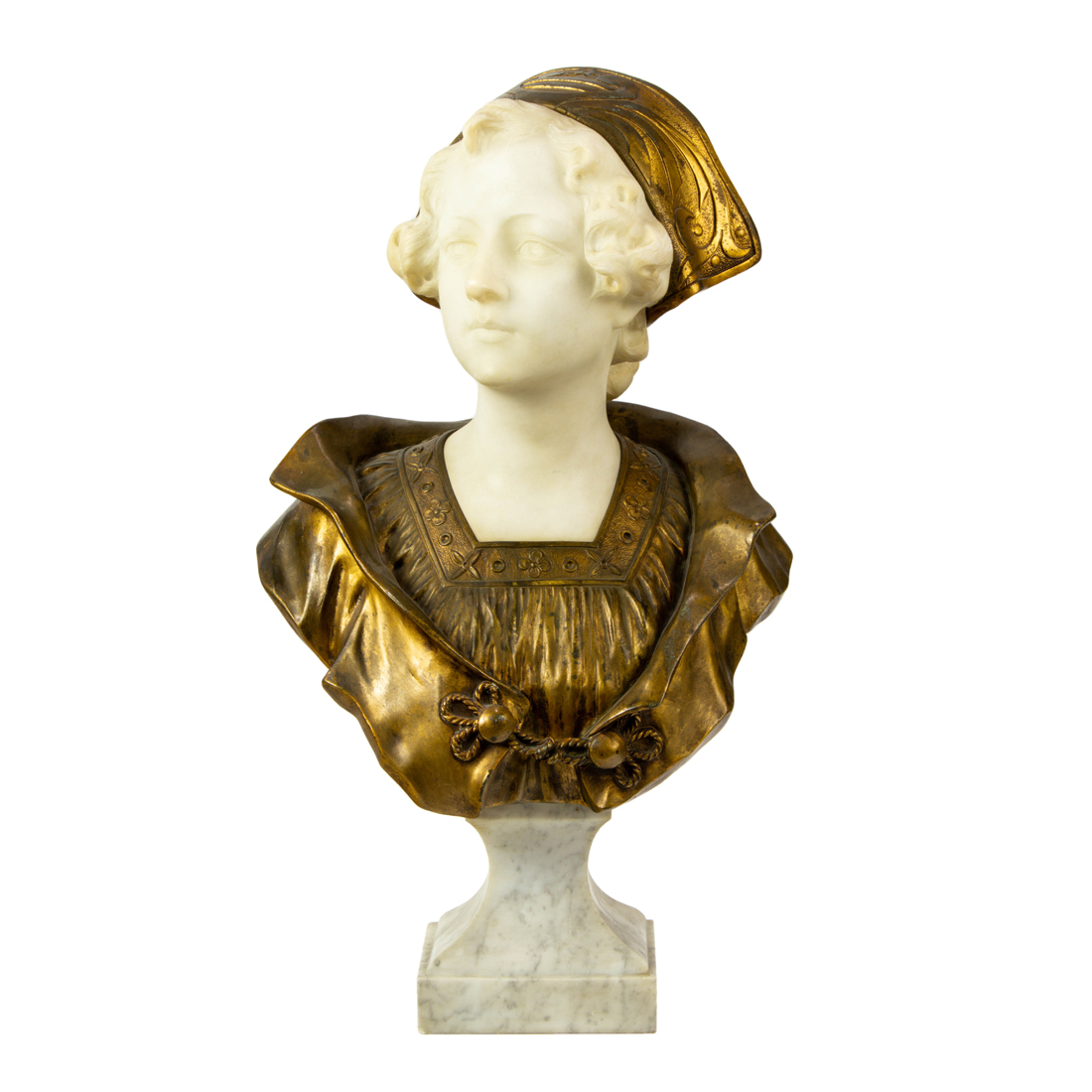 Appraisal: A CONTINENTAL GILT METAL MOUNTED ALABASTER BUST OF A YOUNG