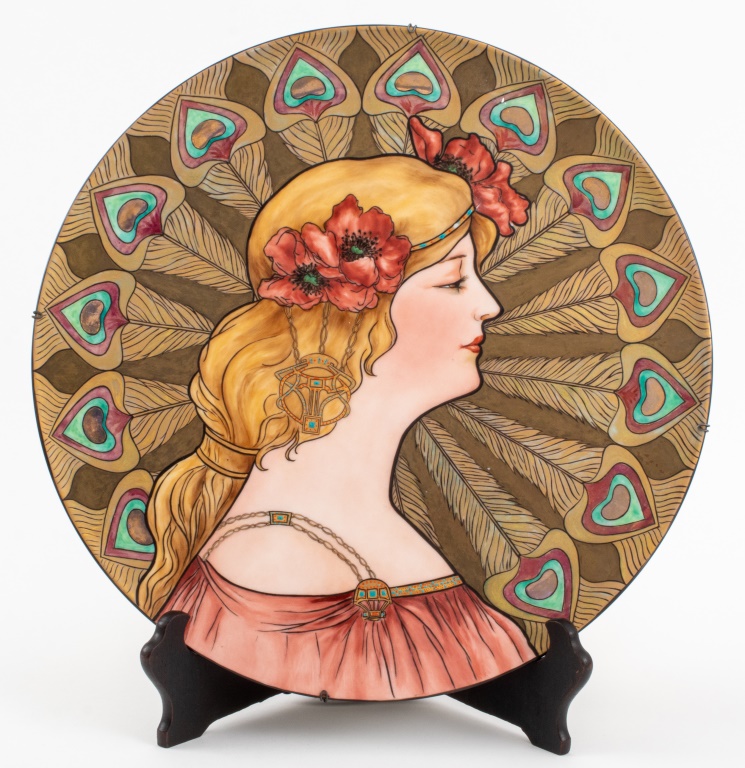 Appraisal: AFTER ALPHONSE MUCHA ART NOUVEAU PORCELAIN CHARGER After Alphonse Mucha