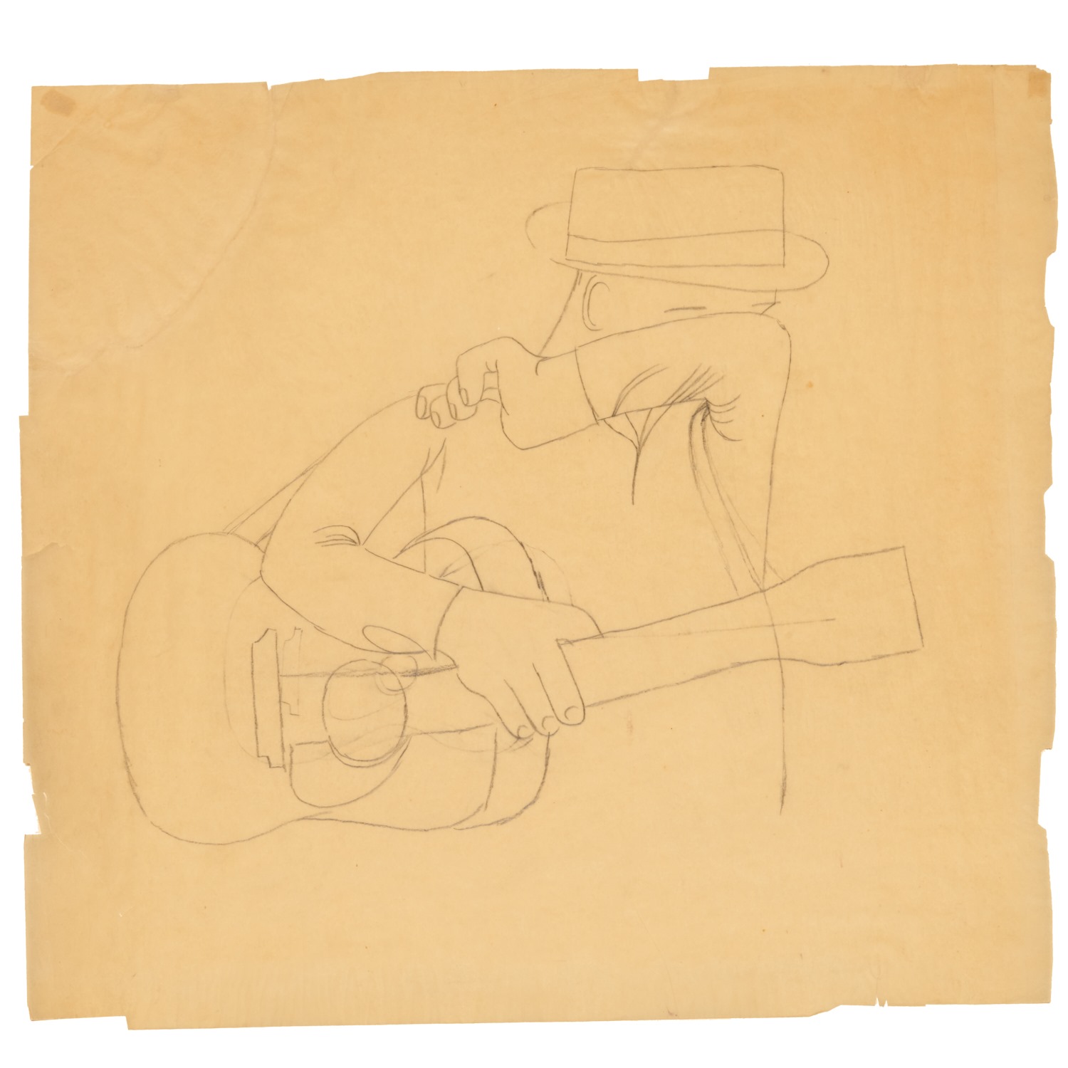 Appraisal: BEN SHAHN PENCIL DRAWING Ben Shahn American Man With Guitar