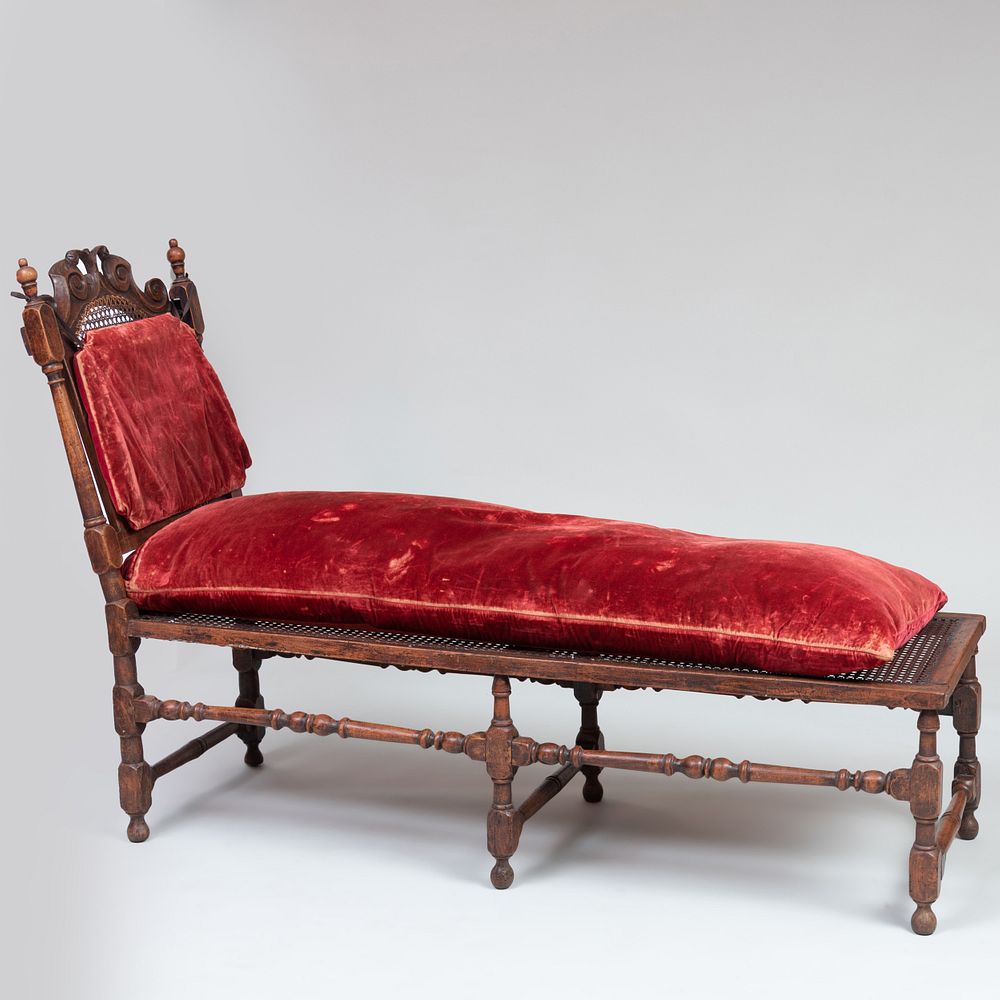 Appraisal: William and Mary Turned and Carved Beechwood and Caned Reclining