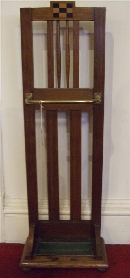 Appraisal: GLASGOW STYLE INLAID BEECH STICK STAND CIRCA with chequer inlaid