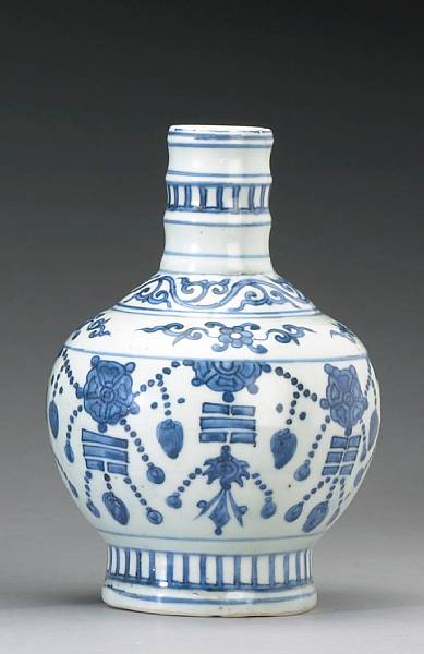 Appraisal: A blue and white porcelain bottle vase Transitional Period Its