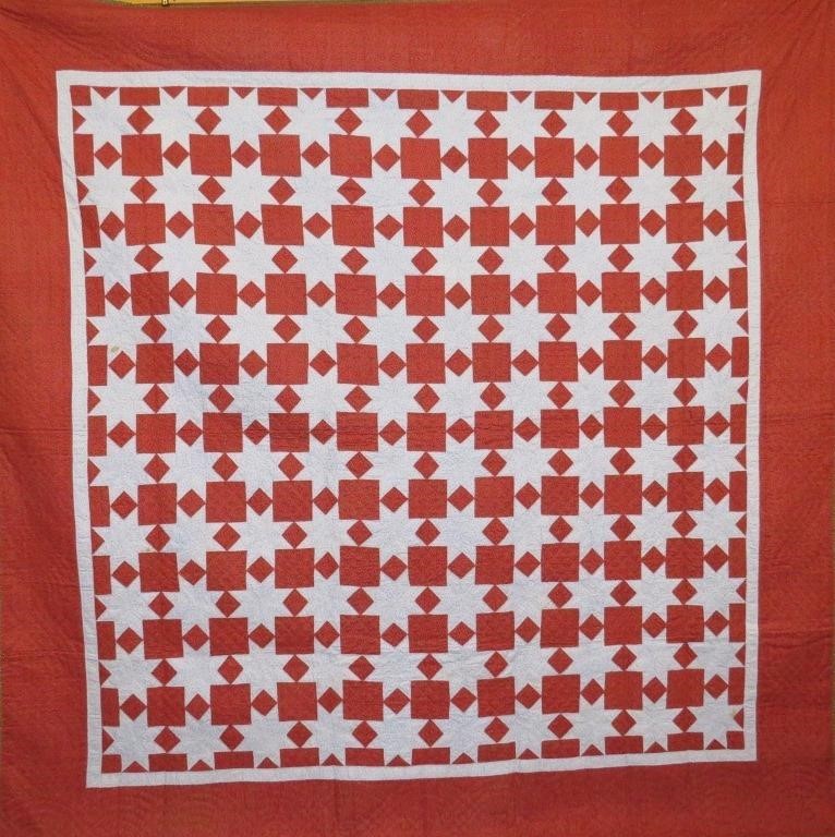 Appraisal: FINE TWO-COLOR CALICO STARS PATTERN QUILTca - possibly Brethren or