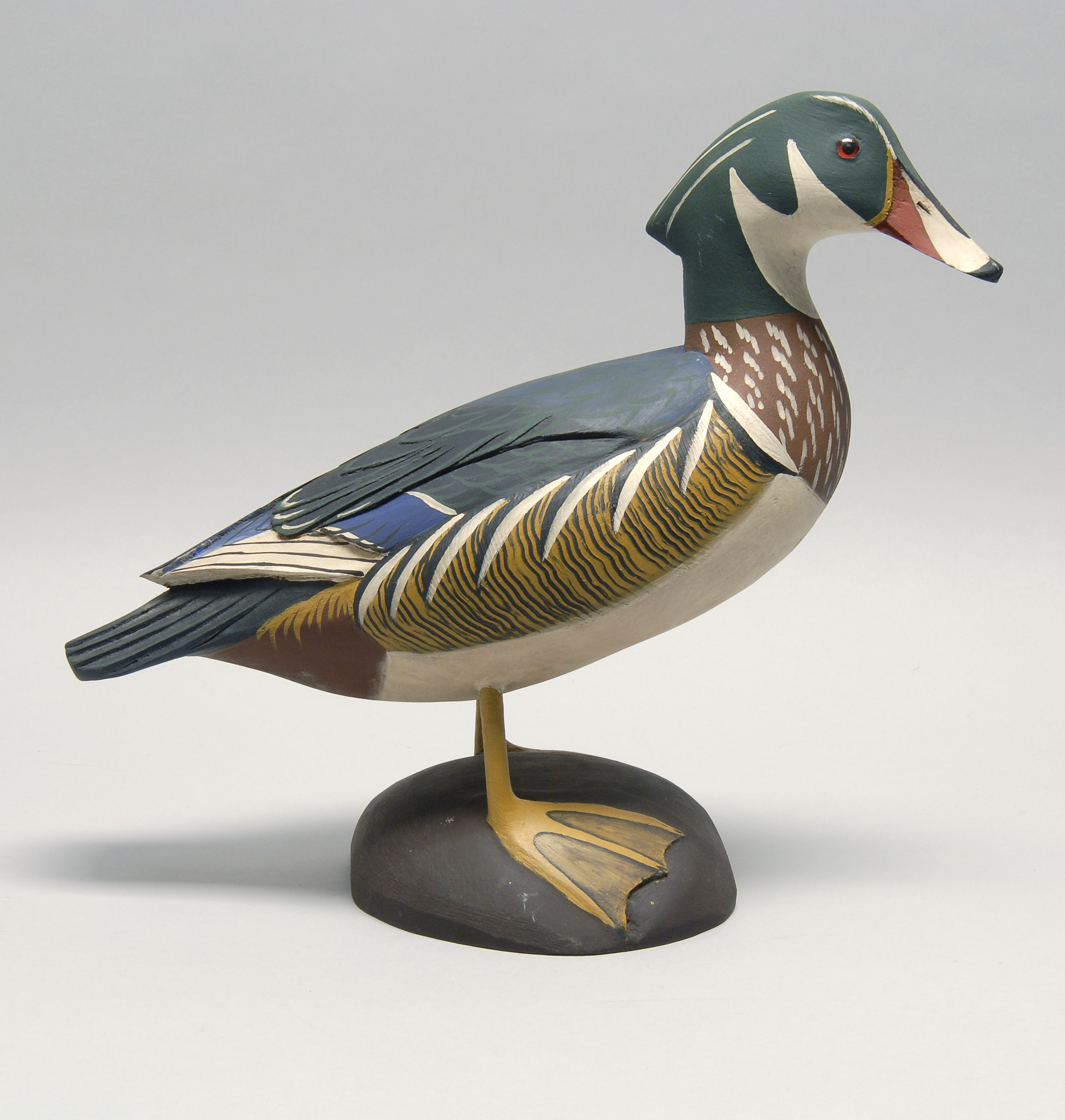 Appraisal: LIFE-SIZE STANDING WOOD DUCK DRAKE DECOY By George Bell of