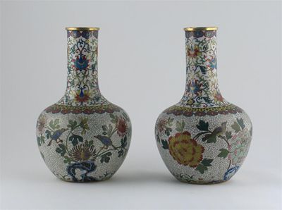 Appraisal: A pair of Chinese cloisonn bottle vases each decorated with