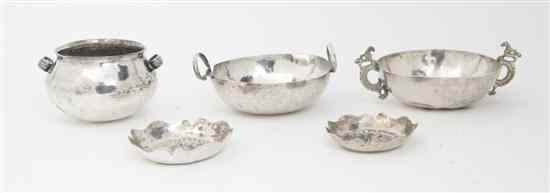 Appraisal: Three Silver Metal Bowls likely South American together with two