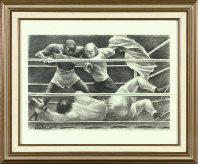 Appraisal: Fletcher Martin American - The Knockout charcoal on paper sight