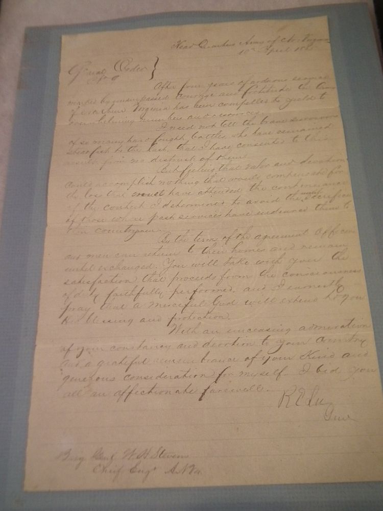 Appraisal: ROBERT E LEE LETTER Vintage facsimile letter General Orders signed