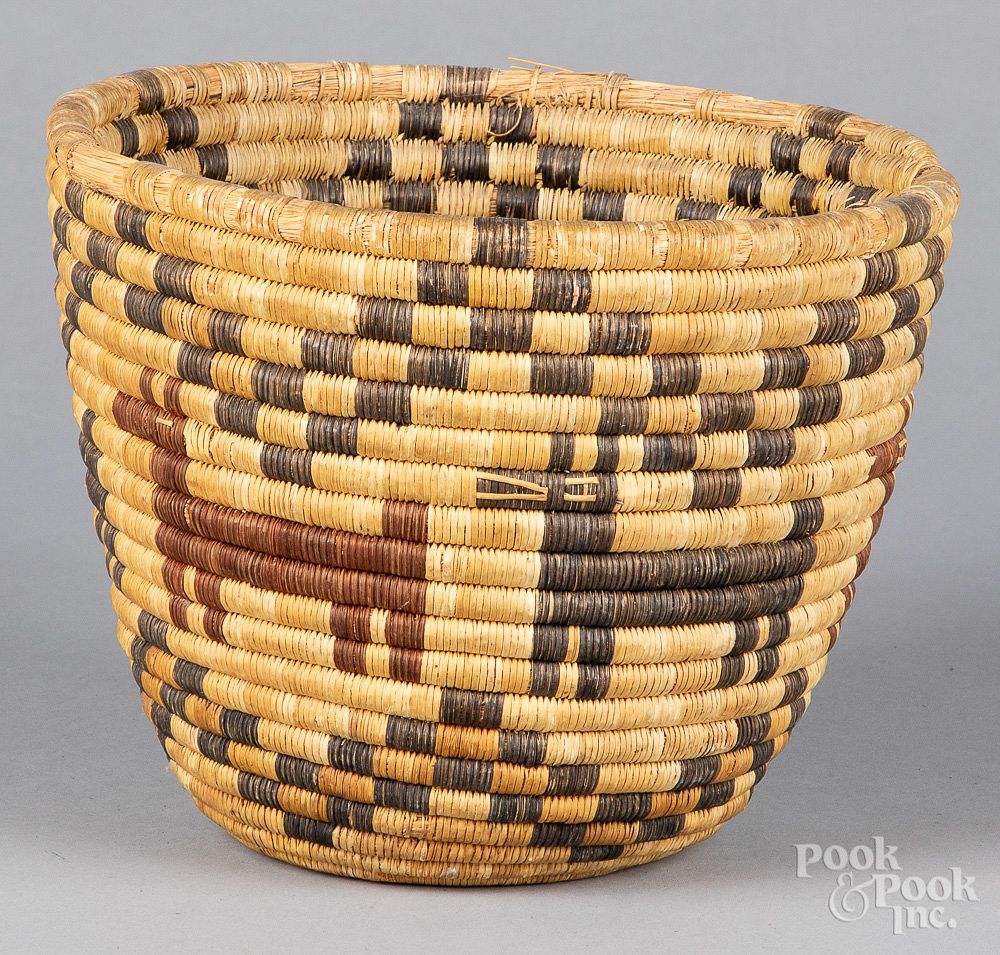 Appraisal: Hopi Indian coiled basket Hopi Indian coiled basket with polychrome