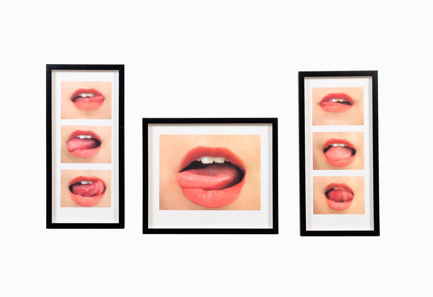 Appraisal: JUDY MORRIS LAMPERT MOUTH TRIPTYCH FRAMED Judy Morris Lampert American