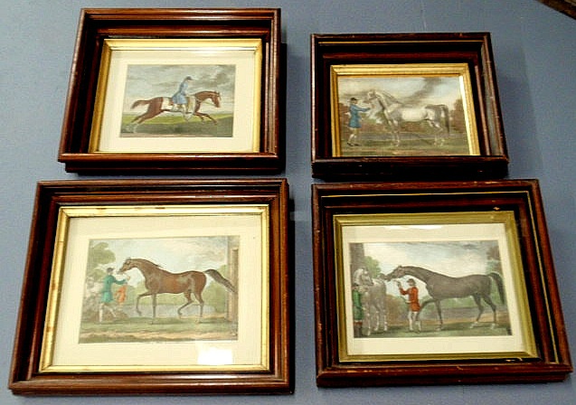 Appraisal: Four equine prints each mounted in a gilt lined walnut