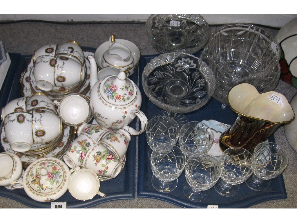 Appraisal: Lot comprising two trays of assorted glassware and teawares Crown