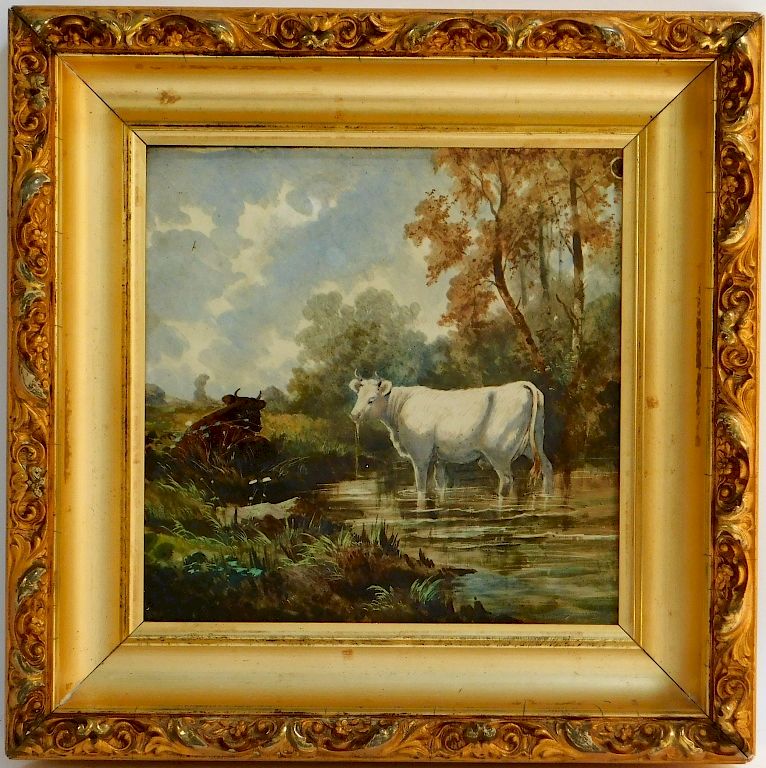 Appraisal: European Bucolic Enamel Painted Porcelain Plaque Europe th Century Decorated