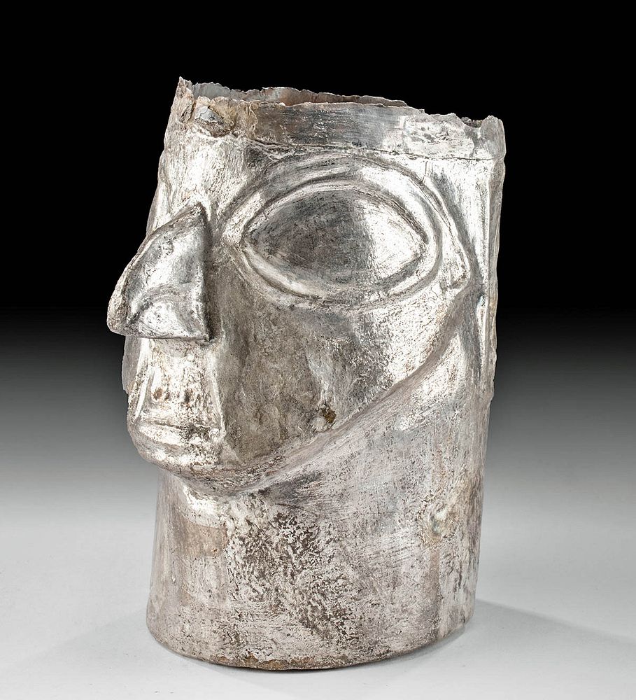 Appraisal: Wonderful Inca Silver Portrait Beaker Pre-Columbian North Peru Inca ca