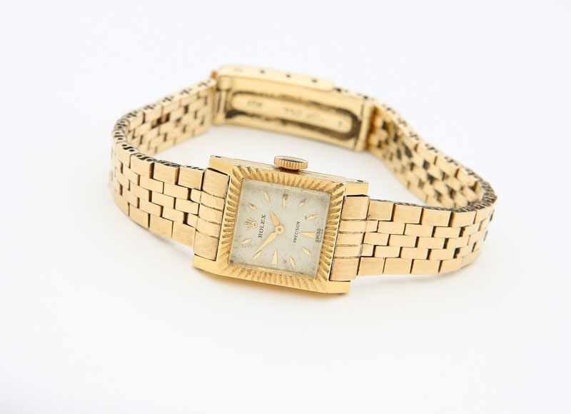 Appraisal: Square white dial with applied gold tone markers dial reads