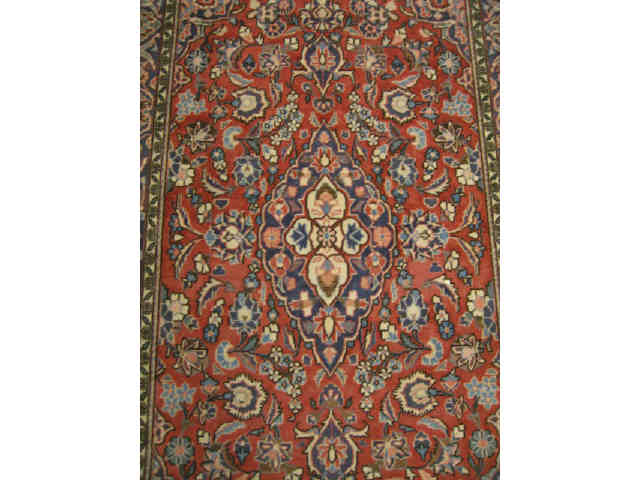 Appraisal: Kashan Persian Handmade Rug overall floral reds blues ivory '