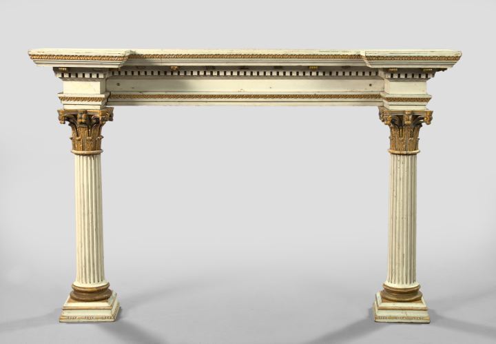 Appraisal: Neoclassical-Style Polychromed Wooden Mantel early th century the top with