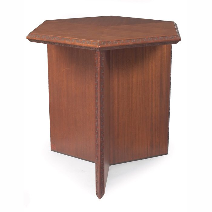 Appraisal: Frank Lloyd Wright table manufactured by Heritage Henredon tall hexagonal