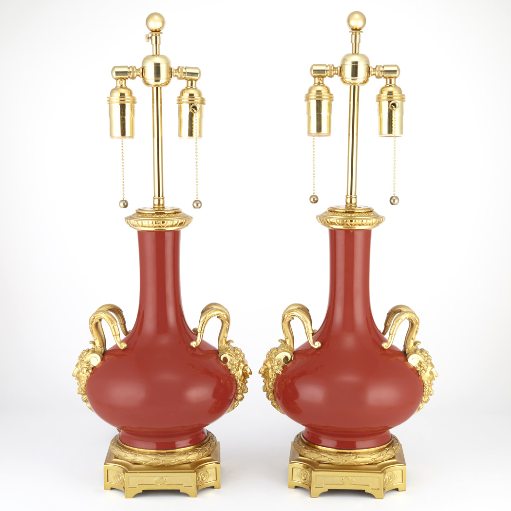 Appraisal: Pair of Louis XVI Style Gilt-Metal Mounted Oxblood Glazed Ceramic