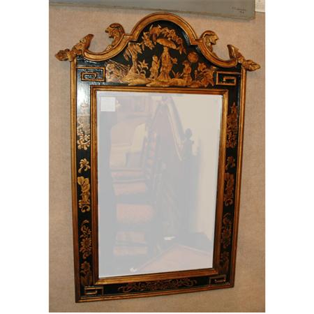 Appraisal: George III Style Chinoiserie Decorated Black Painted Mirror Estimate -