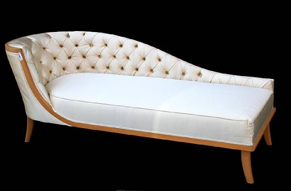 Appraisal: An Art Deco style maple and silk upholstered chaise th