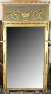 Appraisal: th c French Empire trumeau mirror with urn th c