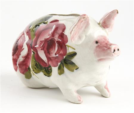 Appraisal: WEMYSS SMALL PIG MONEYBOX EARLY TH CENTURY decorated by Edwin